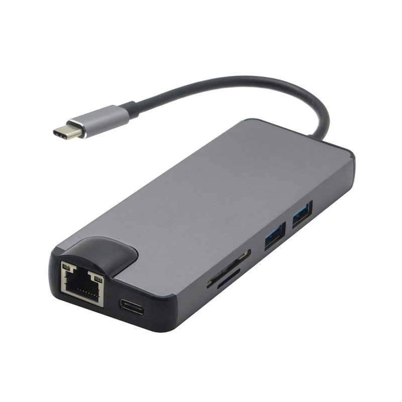8 USB Port C HDMI VGA LAN Ethernet RJ45 Adapter for Mac Book Pro Type C Hub Card Reader 2 USB 3.0 Type-A + Type-C Charging Port 