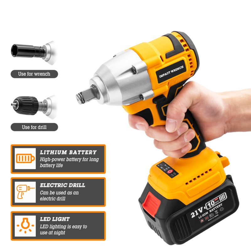 2-in-1 Cordless Impact Wrench Screwdriver 21V 3000mah  3ah Fast Charging Battery with LED Indicator Yellow