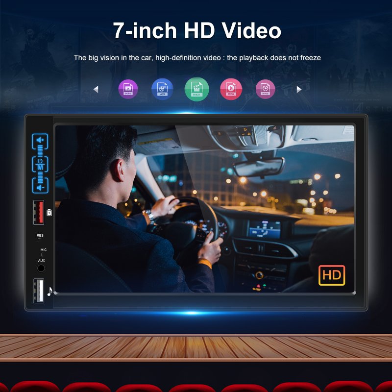 Dual Din Car Radio 7-Inch HD Screen Bluetooth Hands-Free Kit Mp5 Player for Carplay Wireless 