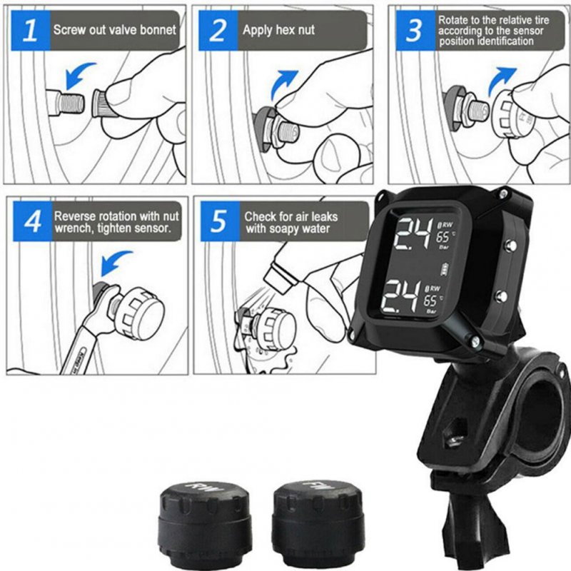 Motorcycle Wireless Tire Pressure Monitoring System Tpms High-precision Digital Display Tyre External Sensors Monitor 