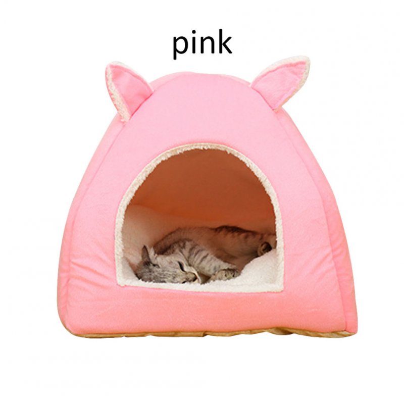 Warm Cave Lovely Rabbit Ears Shape Puppy Winter Bed House Kennel Fleece Soft Nest for Pet Cat Dog  Pink_S