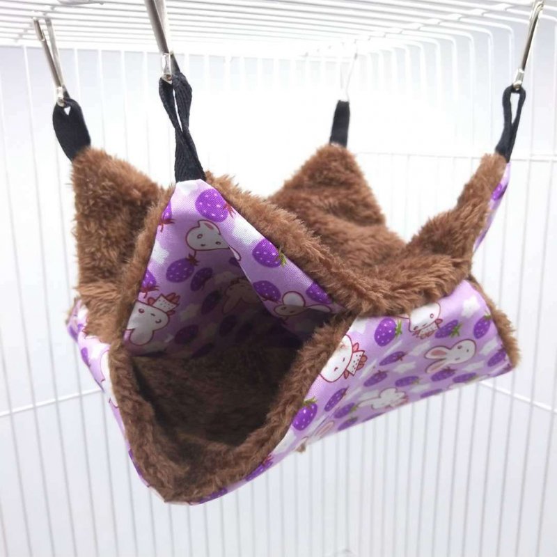 Warm Double Layer Hamster Hanging House Cage Soft Hammock Pet Squirrel Sleeping Bag  S_Purple