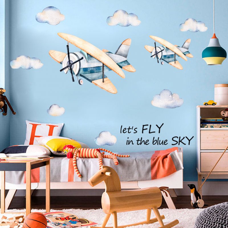 Watercolor Airplane Pattern Wall Sticker Kids Baby Rooms Home Decoration Nursery Wallpaper 45 * 60cm * 2pcs