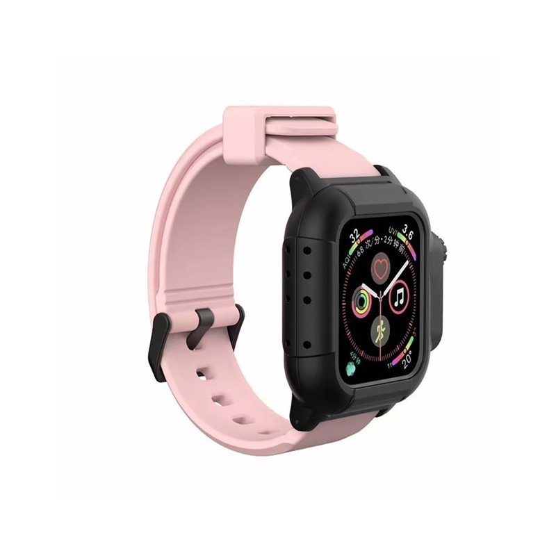 Waterproof Case for Apple Watch Band 4 iWatch Bands Silicone Strap 44mm 40mm Bracelet Smart Watch Accessories  Pink_40MM