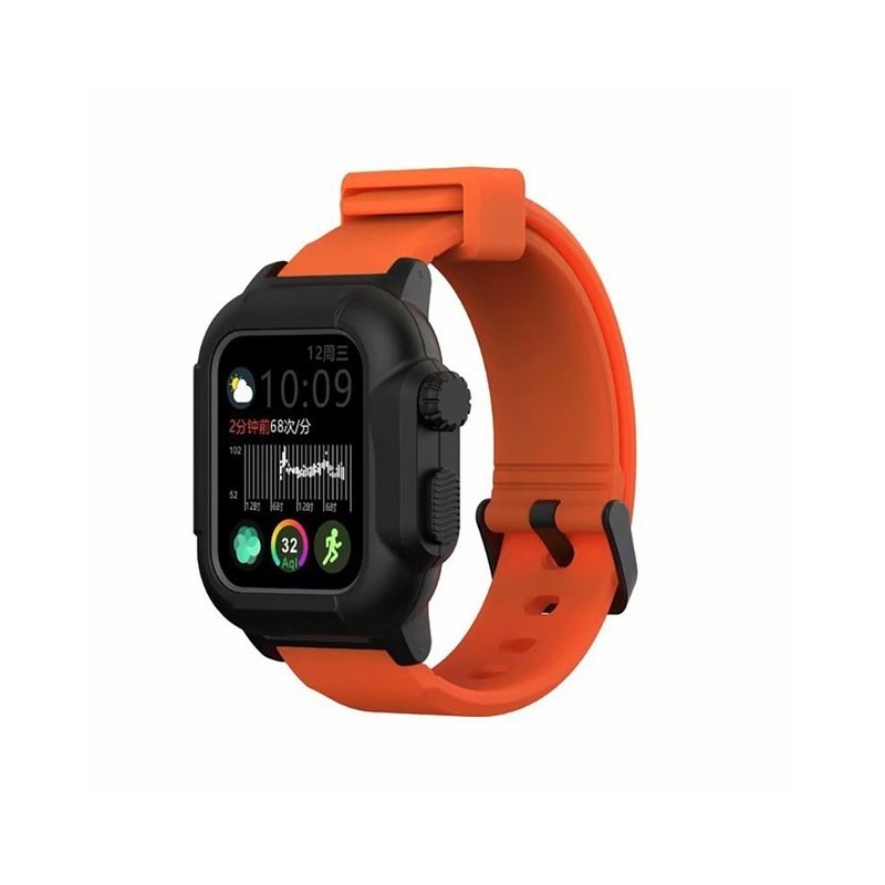 Waterproof Case for Apple Watch Band 4 iWatch Bands Silicone Strap 44mm 40mm Bracelet Smart Watch Accessories  Orange_40MM