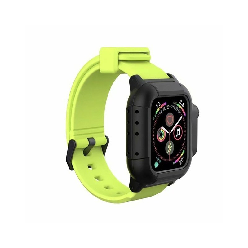 Waterproof Case for Apple Watch Band 4 iWatch Bands Silicone Strap 44mm 40mm Bracelet Smart Watch Accessories  yellow-green_40MM