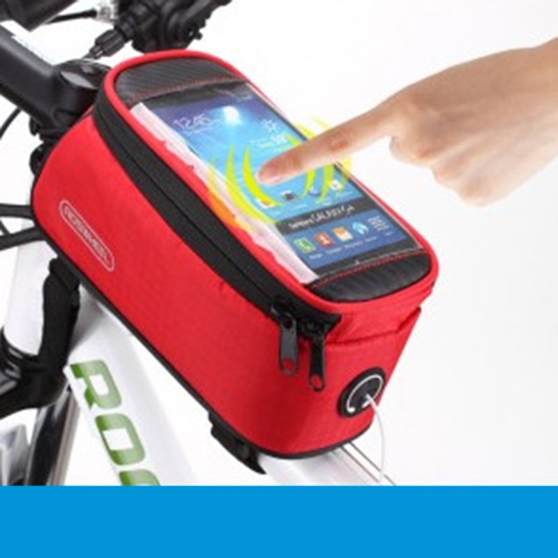 Waterproof Cycling Bike Bicycle Front Frame Tube Shock Absorption Padded Bag Case for Cell Phone Pomegranate red_4.2 inch
