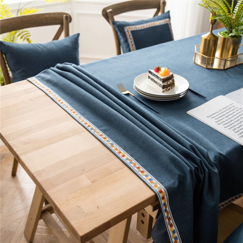 Waterproof Embroidery Table  Cloth Decorative Fabric Table Cover For Outdoor Indoor Navy_140*180cm