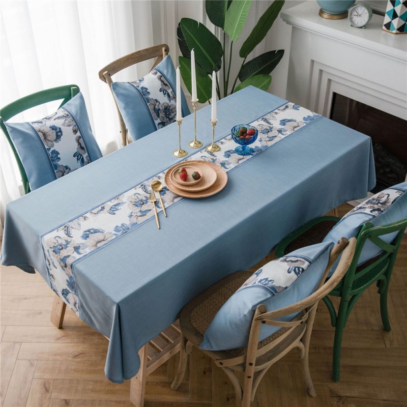 Waterproof Table  Cloth Decorative Fabric Embroidery Table Cover For Outdoor Indoor Blue flower embroidery_135*180cm