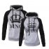 Wen and Women Couple Hooded Black and White Loose Pullover Shirt Light gray KING L