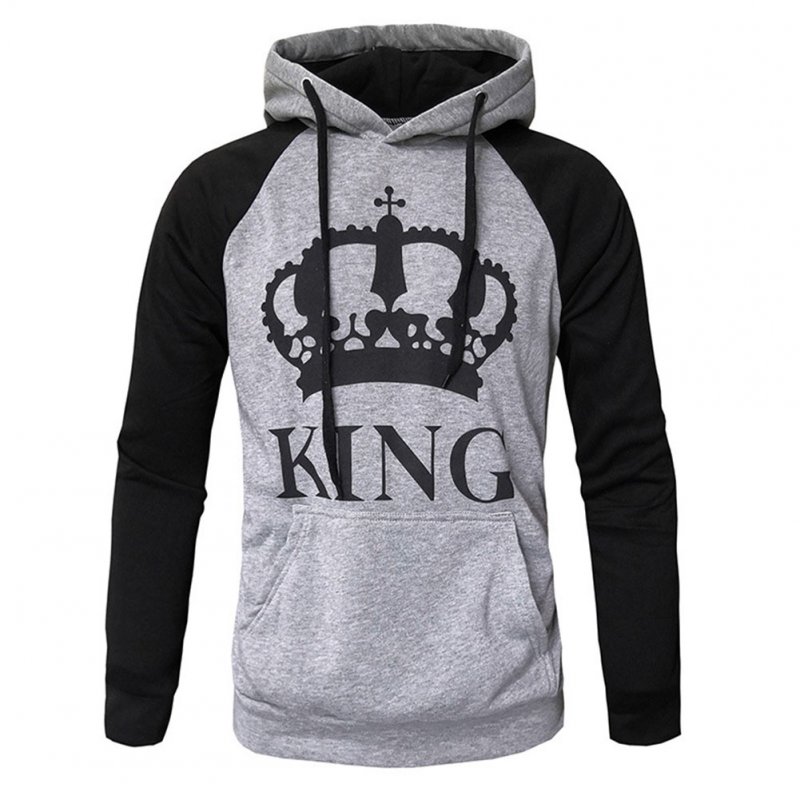 Wen and Women Couple Hooded Black and White Loose Pullover Shirt Light gray-KING_M