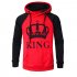 Wen and Women Couple Hooded Black and White Loose Pullover Shirt Red KING L