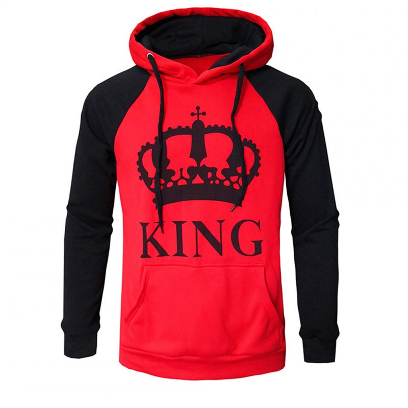 Wen and Women Couple Hooded Black and White Loose Pullover Shirt Red-KING_L