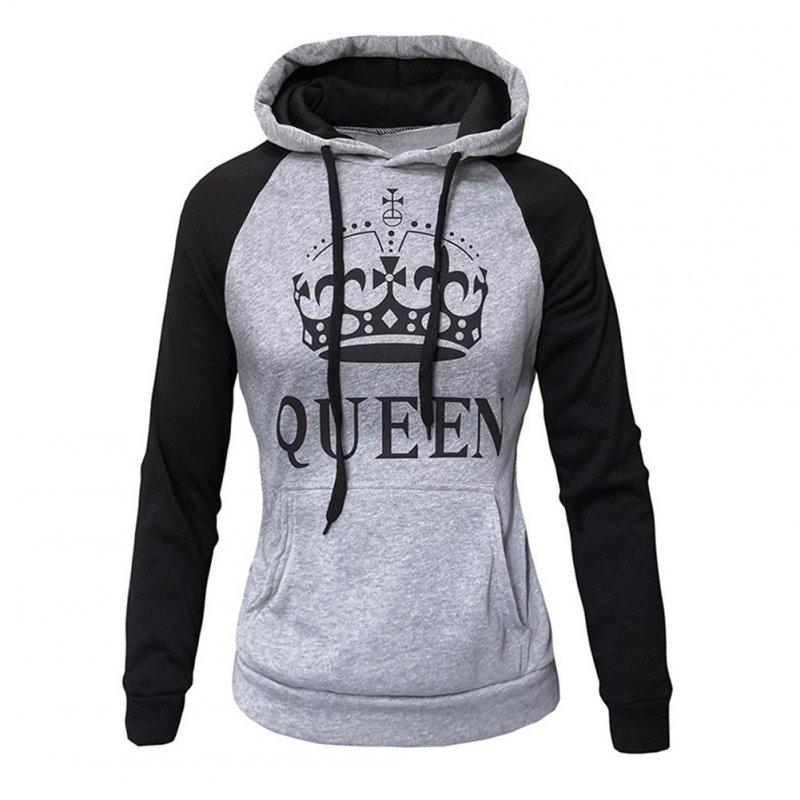 Wen and Women Couple Hooded Black and White Loose Pullover Shirt Light gray - QUEEN_XL
