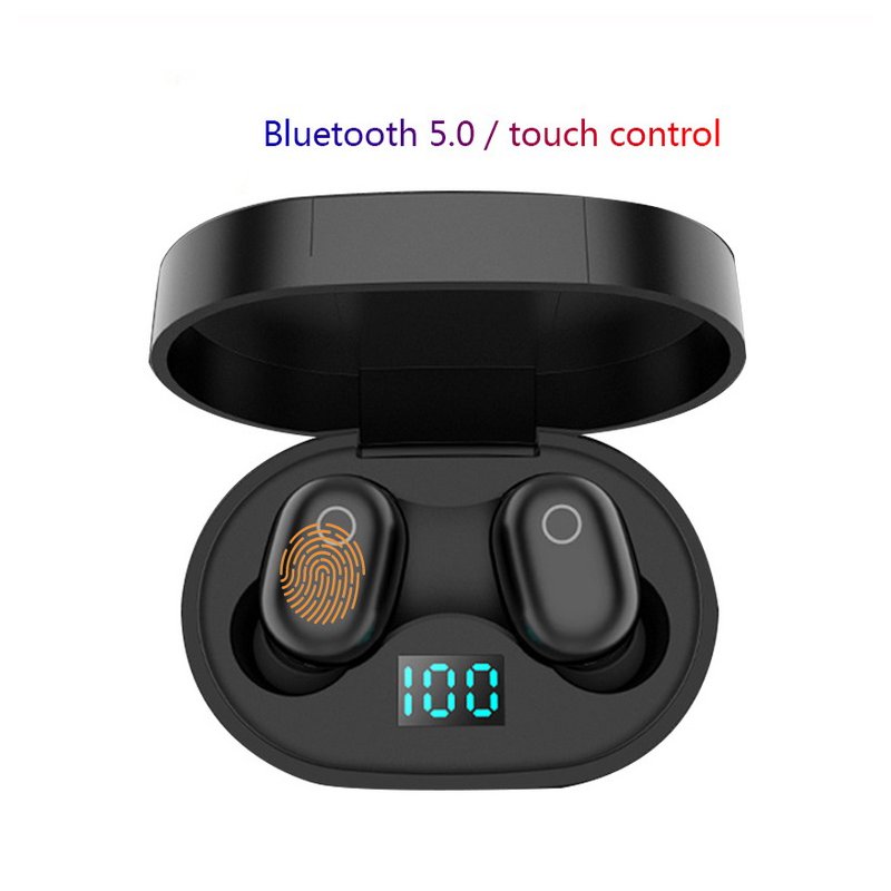 Wireless Earphone for IOS Android Cellphones Bluetooth V5.0 LED Display With Charging Bin Power Bank  black
