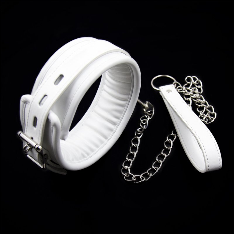 White Leather Bondage Harness Fetish Slave Collar Chain Leash Neck Corset Sex Adult Collars Restraints Bdsm Sex Toys C