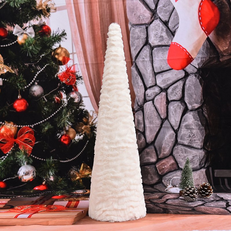 White Snow Flower Flannelette Christmas Tree Shape Decoration for Home Tabletop 45cm high