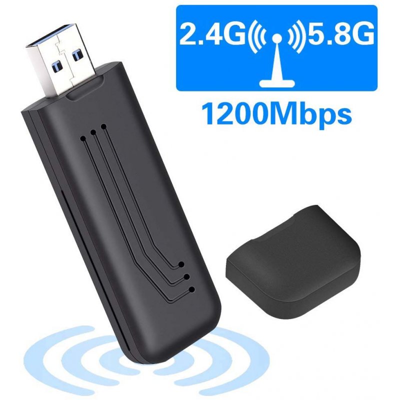 WiFi Adapter 1200Mbps Wireless USB Network Adapter 802.11ac Dual Band 2.4G/5.8G with WPS Connection & Analog AP Function (mini 1200Mbps)  black