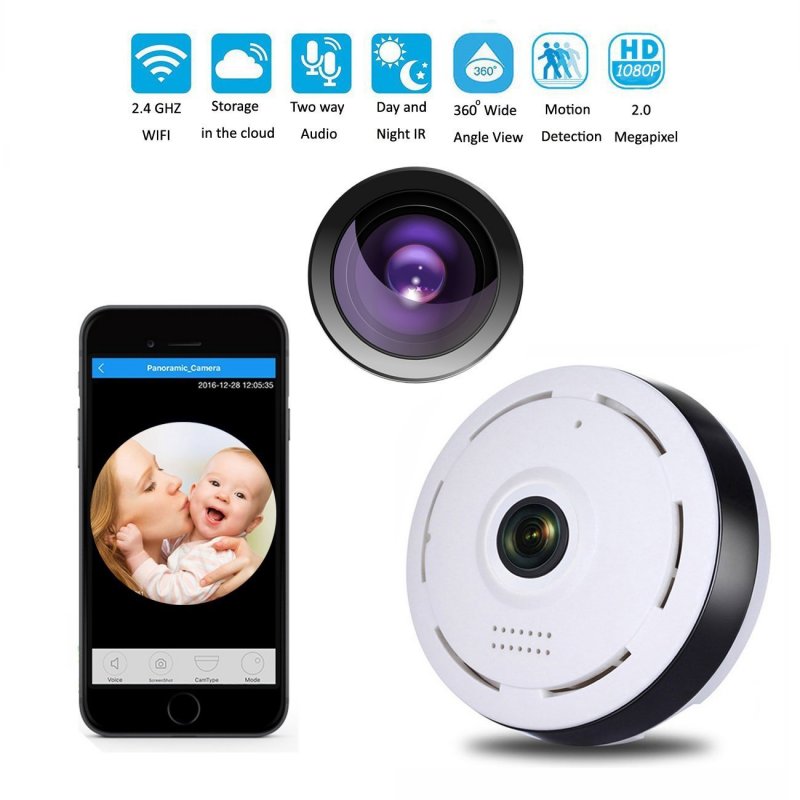 WiFi Wireless Panoramic Camera HD 360 Degree Night Vision Fisheye Security Camera white_EU plug