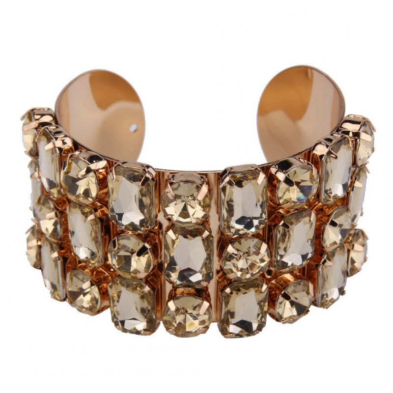 Wide Lxury Rhinestone Cuff Bracelets for Women Mun's Gift Golden