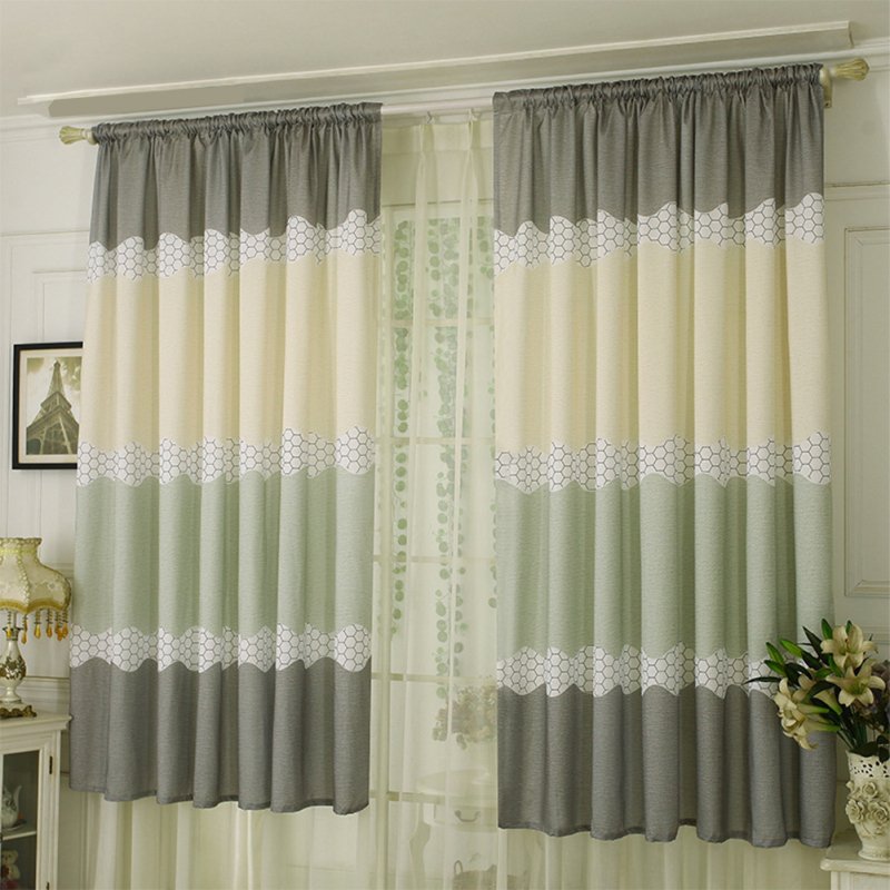 Wide Strip Semi Shading Window Curtain for Bedroom Living Room Rod Style green_1*2 meters high