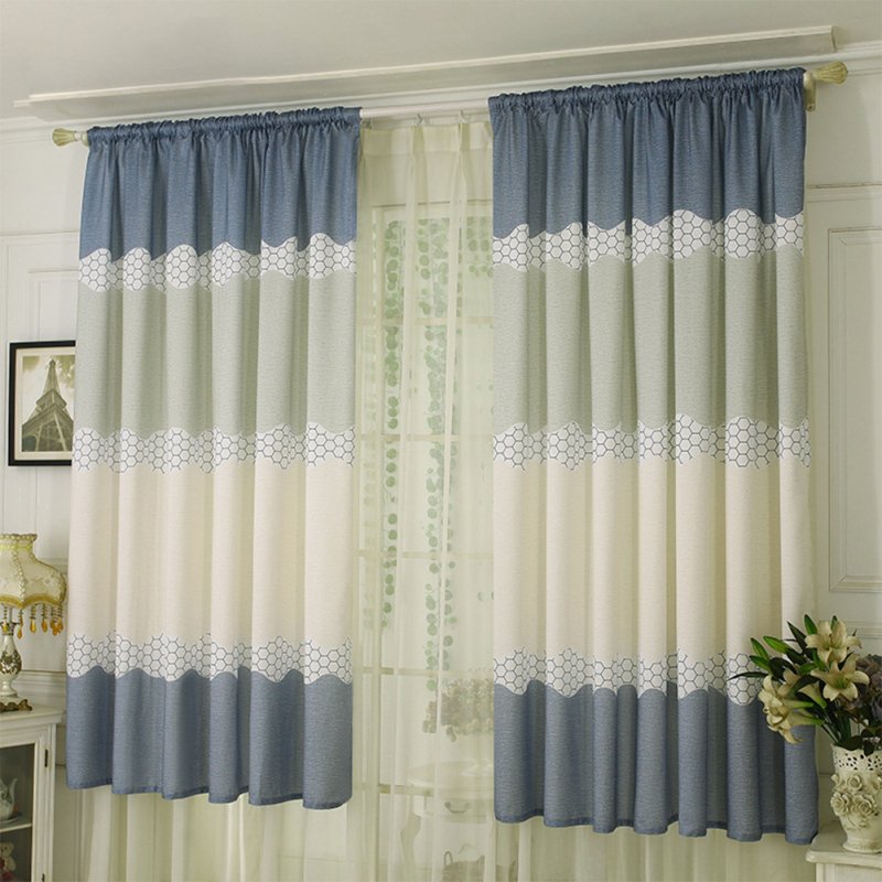 Wide Strip Semi Shading Window Curtain for Bedroom Living Room Rod Style blue_1*2 meters high