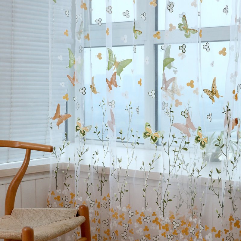Window Curtain Branch Butterfly Offset Screen for Living Room Home Shading Decoration W100cm * H270cm (wearing rod)_green