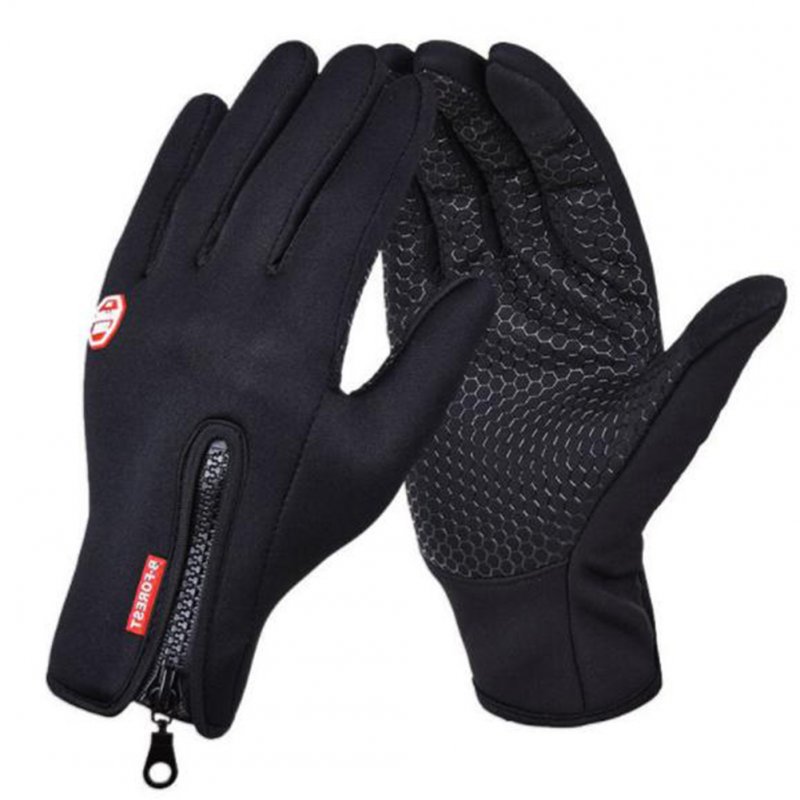 Windproof Sports Gloves Zippered Touch Screen Gloves Snowboard Skiing Climbing Cycling black_M
