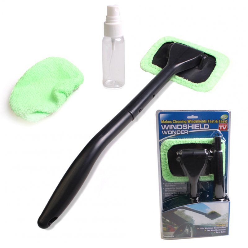 Windshield Clean Wiper, Car Glass Cleaner, Detachable Handle Brush, Home Cleaning Tool, Come with 2 Pads Washer Towel and Spray Bottle