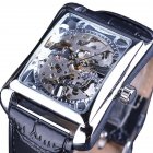 Winner Man Rectangle Skeleton Dial Watch Hand winding Mechanical PU Leather Band Wristwatch Silver