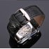 Winner Man Rectangle Skeleton Dial Watch Hand winding Mechanical PU Leather Band Wristwatch Silver