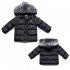 Winter Kid Thicken Cotton Hoodie Coat Furry Collar Zipper Boy Girl Overcoat black 100cm