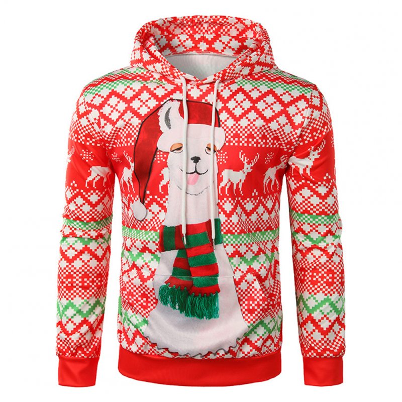 Winter Male Hoodie Casual Christmas Digital Printing Hooded Pullover Male Sweater  red_M