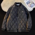 Winter Men Cotton-padded Jacket Fashion Solid Color Stand Collar Quilted Coat Trendy Loose Casual Couple Jacket black M