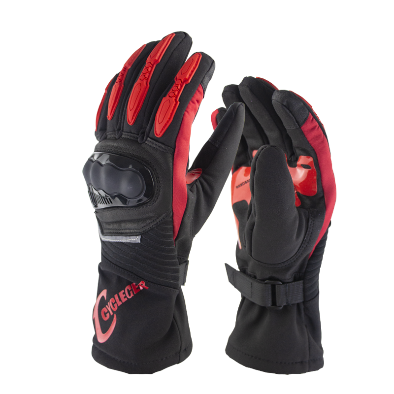 Winter Motorcycle Waterproof Gloves Warm Riding Gloves Full Finger Motocross Glove Long Gloves for Motorcycle red_M