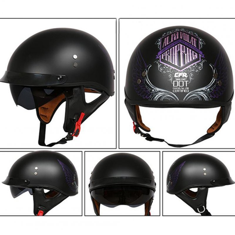 Retro Helemt Half Face Motorcylce Hat FRP Prince Helmet Asian Black Freedom Wing XL