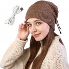 Winter USB Heated Hat Knitted Acrylic Fibres Hats Neck Warmer For Winter Warm Soft Rechargeable Winter Hats Outdoor Sports Heated Cap For Women Men Grown-ups Khaki
