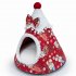 Winter Warm Pet Cave Soft Comfortable Christmas Hat Shape Hideout House Medium Red