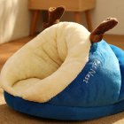 Winter Warm Plush Cozy Nest Slippers Shape Thickened Sleeping Cushion Mat For Small Medium Cats Dogs blue elk S [40 x 30 x 25cm]