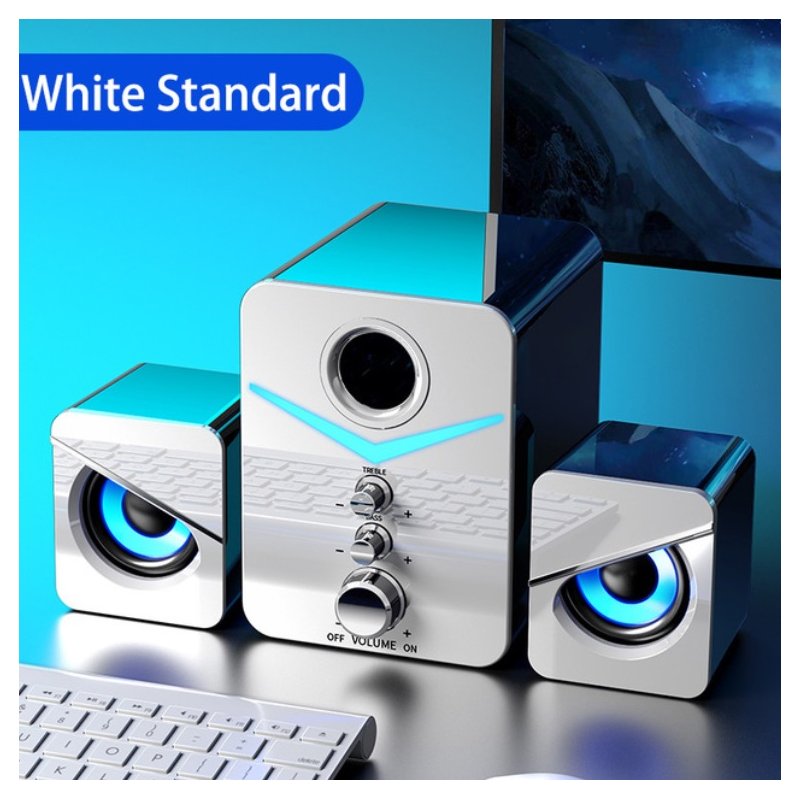 Wired  Combination  Speaker Led Luminous Usb2.1 Phone Computer Bass Music Subwoofer White