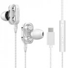 Wired Control Earphones Quad core Dual moving Coil With Type c Interface Headset In ear Earplug White