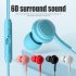 Wired Control Headphones With Microphone Candy Color Stereo In ear Earbuds Headset Compatible For Iphone Android blue