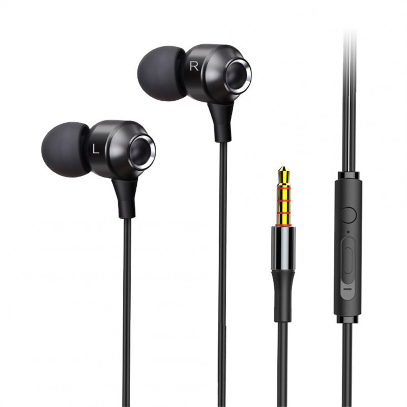 Wired Earphones 6d Stereo Bass Headphones With Microphone In-ear 3.5mm Headset Compatible For Xiaomi Phones black