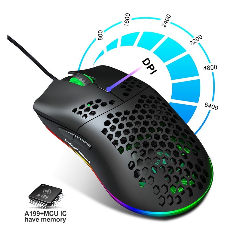 Wired Gaming Mouse RGB 6 Button Computer Mouse Gamer Mice for PC Laptop J900 black