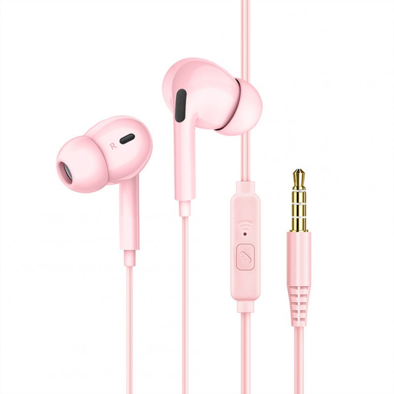 Wired Headphones Bass In Ear Headphone With Mic Music Earbuds 3.5mm Stereo Gaming Headset Dynamic Macaron Color Gifts Pink
