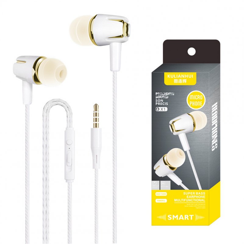 Wired Subwoofer Headphones Electroplating Bass Stereo In-ear Earbuds With Mic Hands-free Calling Phone Headset Compatible For Android Ios white gold