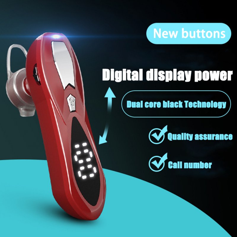 Wireless 5.0 Bluetooth Headset Unilateral Long Standby Running Sports Digital Display Headset red