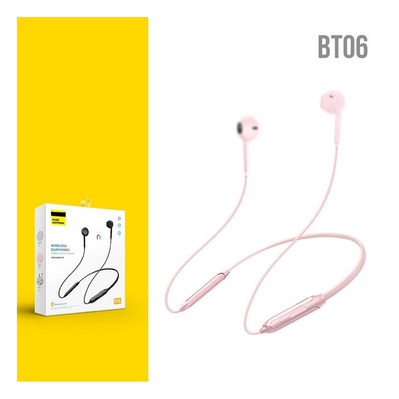 Wireless Bluetooth 5.0 Sports Headset Stereo Heavy Bass Hanging Neck Bluetooth Headset Pink