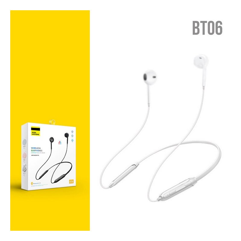 Wireless Bluetooth 5.0 Sports Headset Stereo Heavy Bass Hanging Neck Bluetooth Headset White