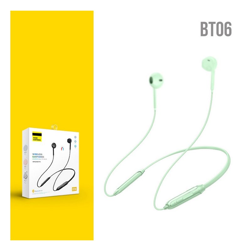 Wireless Bluetooth 5.0 Sports Headset Stereo Heavy Bass Hanging Neck Bluetooth Headset Green